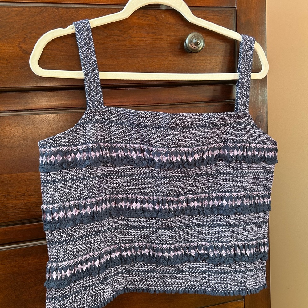 Anthropologie Blue and Purple Smocked Crop Tank Top